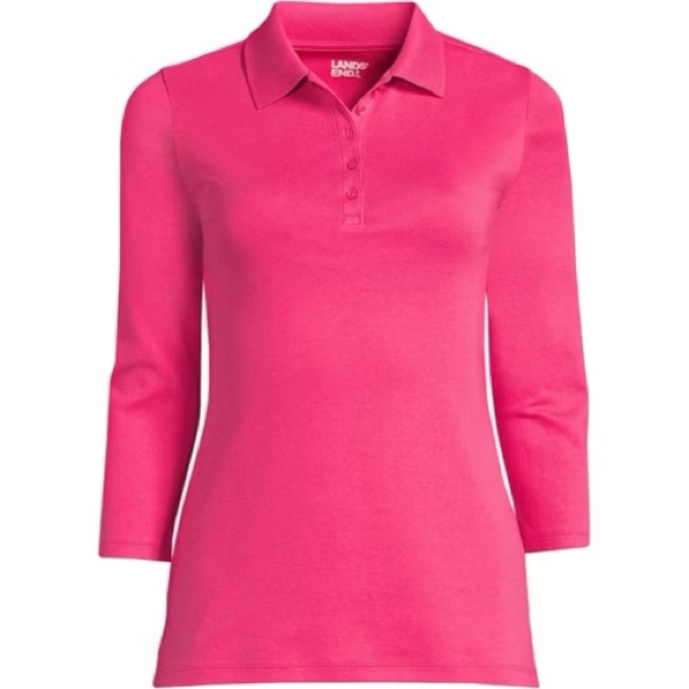 Lands' End Women's Large Petite LP Button Collar 3/4 Sleeve Shirt Polo Hot Pink